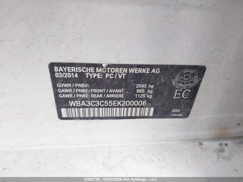 2014 BMW 320I xDrive VIN: WBA3C3C55EK200006 Lot: 12582750