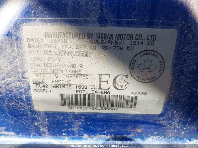 2019 Nissan Micra VIN: 3N1CK3CP9KL235507 Lot: 12582791