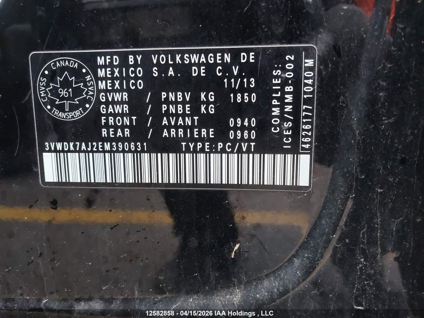 2014 Volkswagen Jetta VIN: 3VWDK7AJ2EM390631 Lot: 12582858