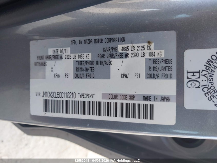 2012 Mazda 5 VIN: JM1CW2CL5C0118210 Lot: 12583049