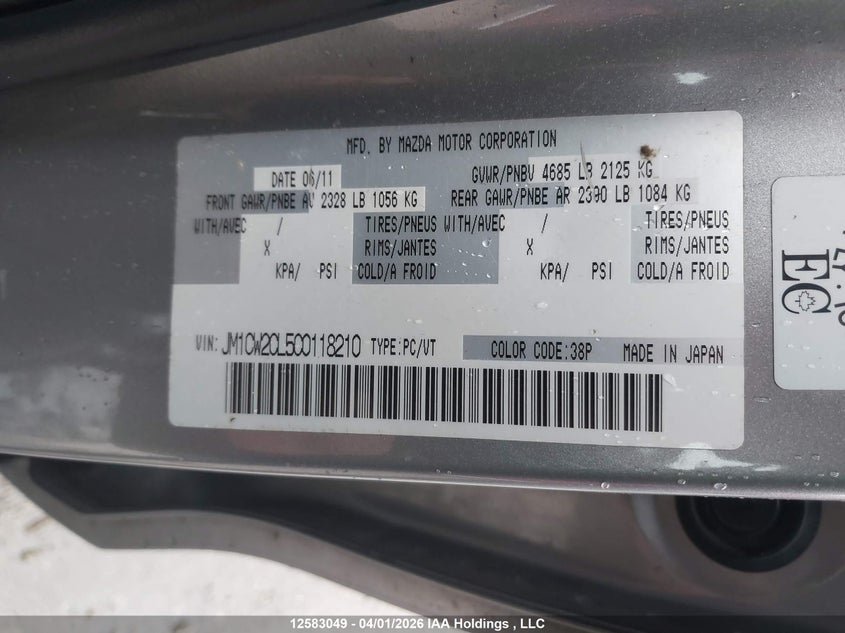 2012 Mazda 5 VIN: JM1CW2CL5C0118210 Lot: 12583049