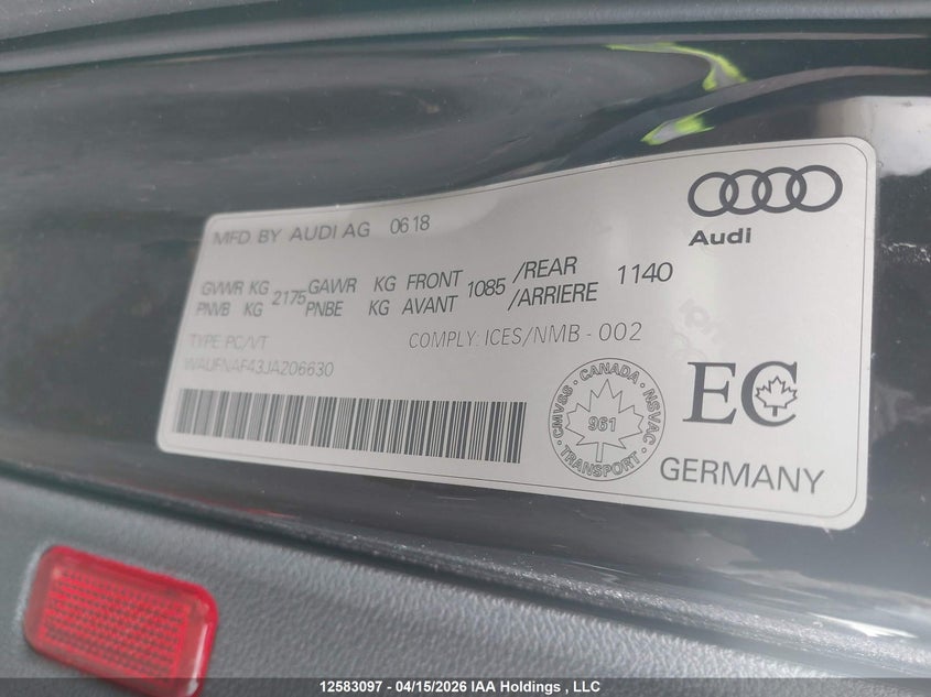 2018 Audi A4 2.0T Technik VIN: WAUFNAF43JA206630 Lot: 12583097