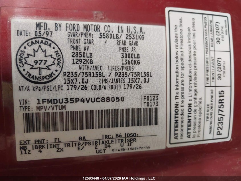 1997 Ford Explorer VIN: 1FMDU35P4VUC88050 Lot: 12583448