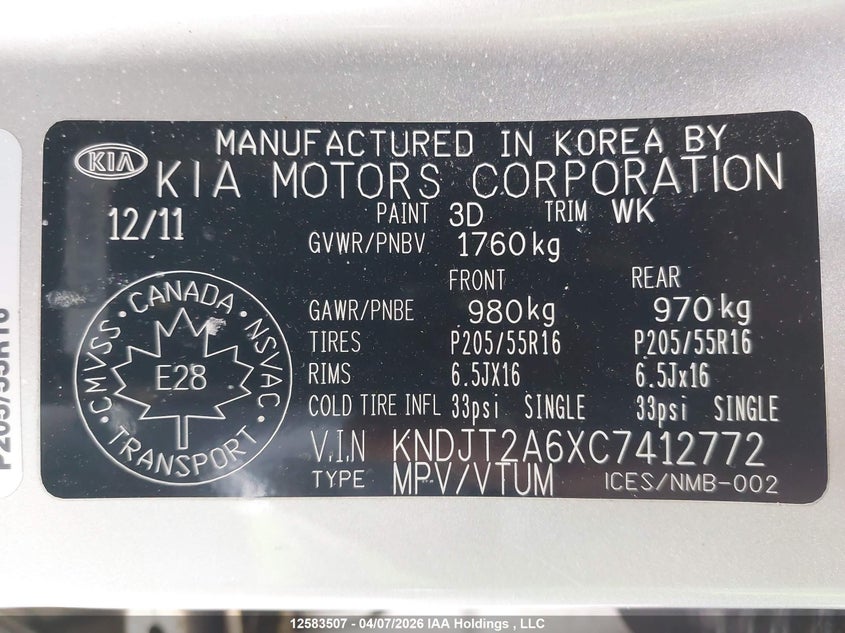 2012 Kia Soul +/!/Sport VIN: KNDJT2A6XC7412772 Lot: 12583507