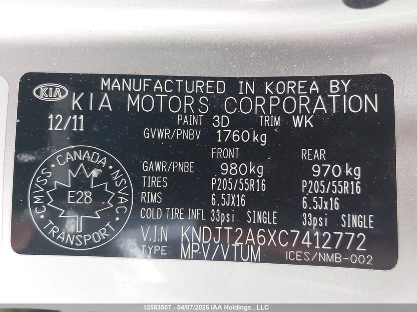 2012 Kia Soul +/!/Sport VIN: KNDJT2A6XC7412772 Lot: 12583507