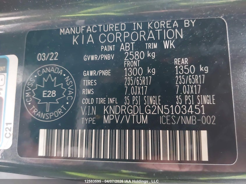 2022 Kia Sorento Hybrid Lx VIN: KNDRGDLG2N5103451 Lot: 12583595