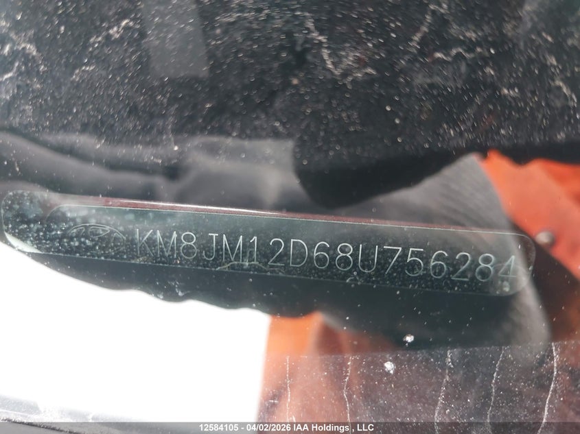 2008 Hyundai Tucson VIN: KM8JM12D68U756284 Lot: 12584105