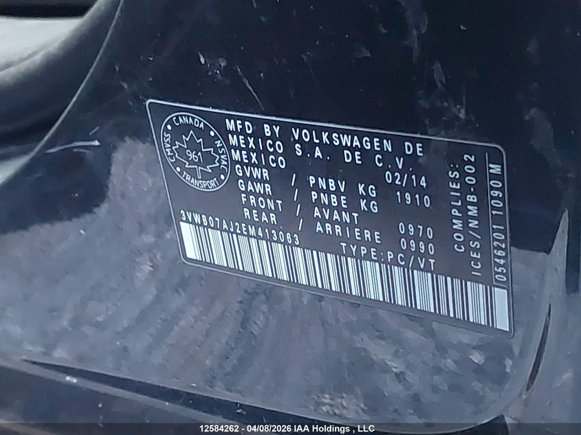 2014 Volkswagen Jetta Se VIN: 3VWB07AJ2EM413063 Lot: 12584262