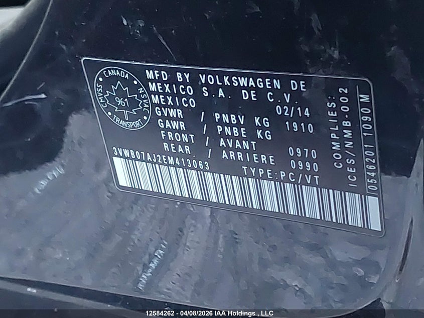 2014 Volkswagen Jetta Se VIN: 3VWB07AJ2EM413063 Lot: 12584262