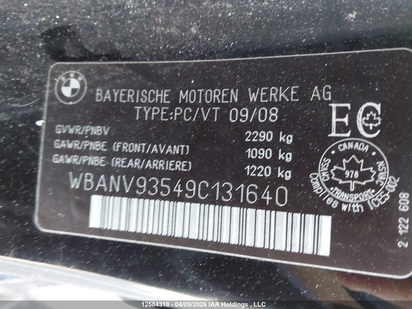 2009 BMW 535I xDrive VIN: WBANV93549C131640 Lot: 12584318