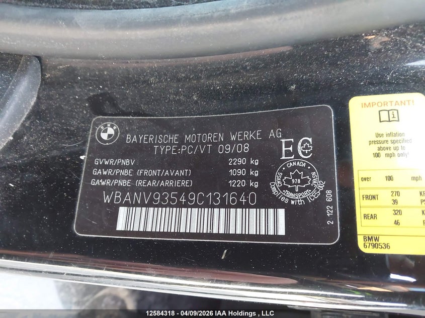 2009 BMW 535I xDrive VIN: WBANV93549C131640 Lot: 12584318