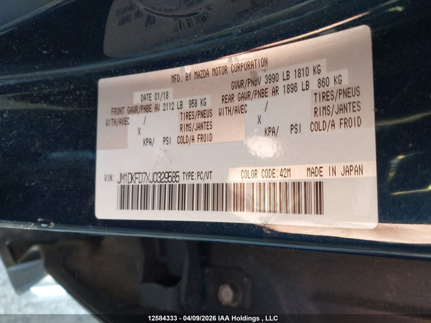 2018 Mazda Cx-3 Gt VIN: JM1DKFD7XJ0329585 Lot: 12584333
