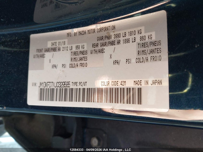 2018 Mazda Cx-3 Gt VIN: JM1DKFD7XJ0329585 Lot: 12584333