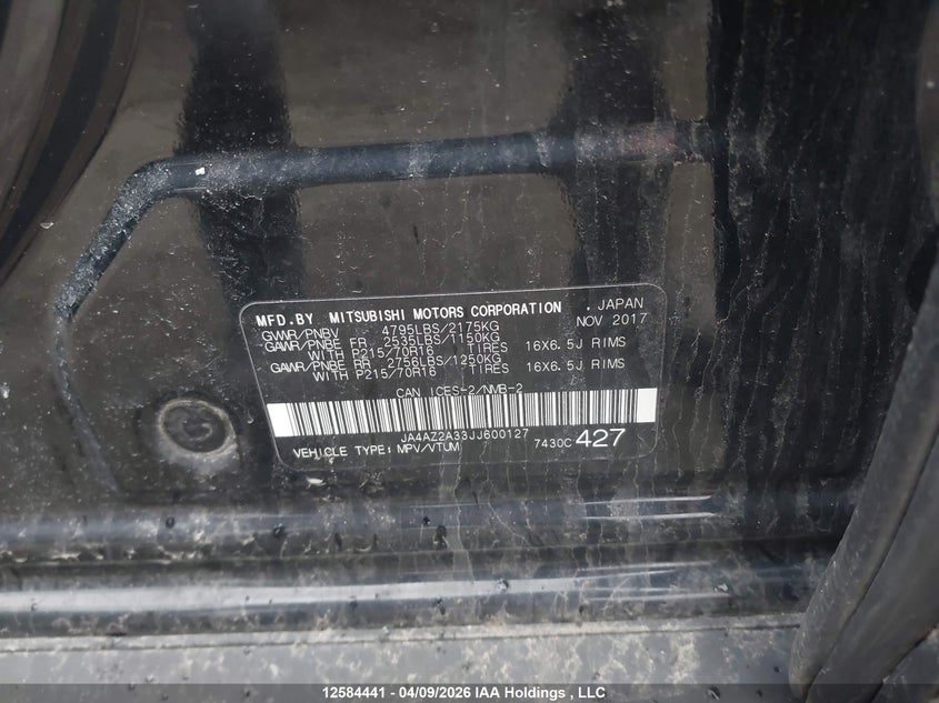 2018 Mitsubishi Outlander Es VIN: JA4AZ2A33JJ600127 Lot: 12584441