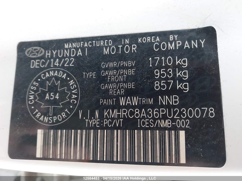 2023 Hyundai Venue Preferred VIN: KMHRC8A36PU230078 Lot: 12584453