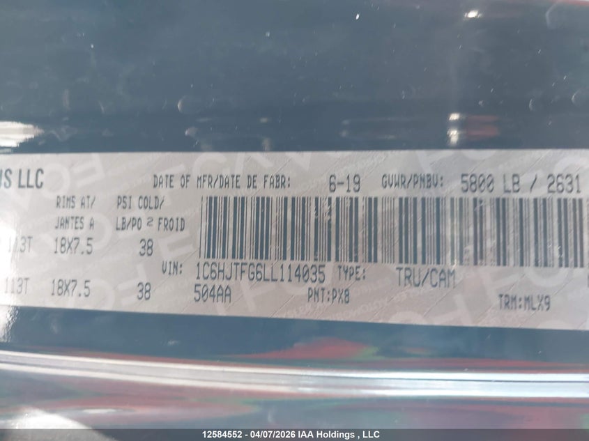2020 JEEP GLADIATOR PICKUP 3.6L V-6 DOHC, VVT, 285HP