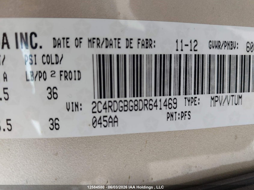 2013 Dodge Grand Caravan Se VIN: 2C4RDGBG8DR641469 Lot: 12584580