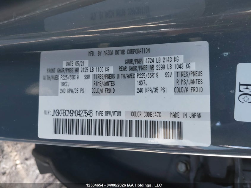 2021 Mazda Cx-5 Gs/Kuro Edition/Signature VIN: JM3KFBCM9M0427546 Lot: 12584654