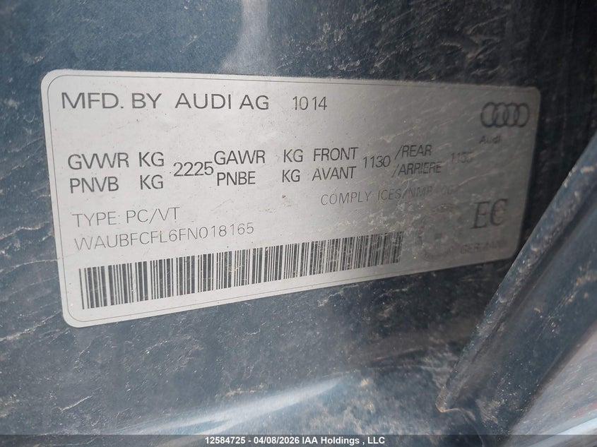2015 Audi A4 Premium VIN: WAUBFCFL6FN018165 Lot: 12584725