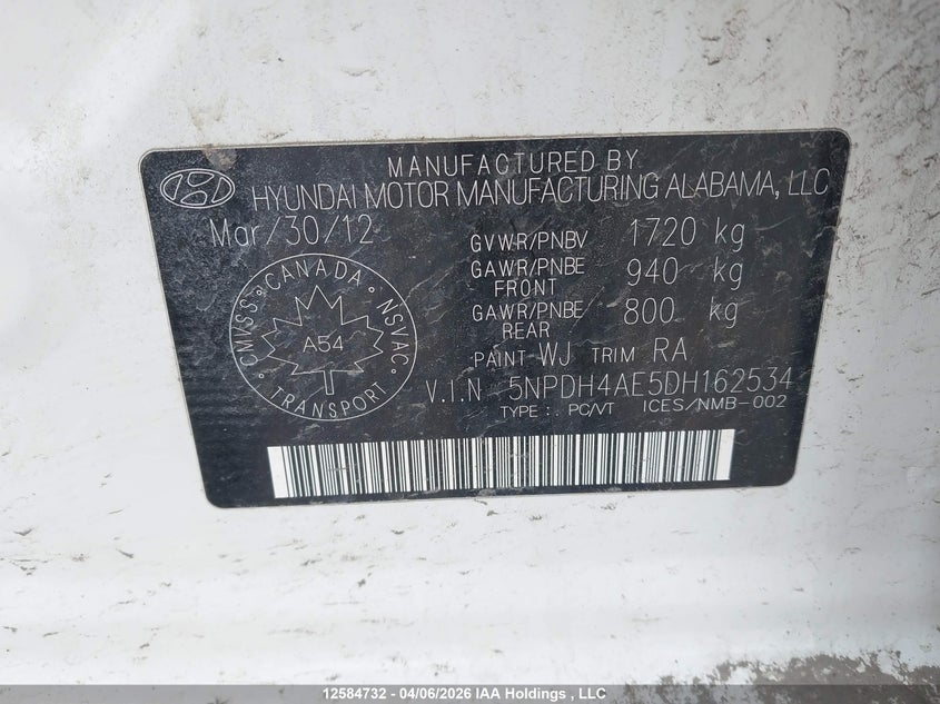 2013 Hyundai Elantra Gls/Limited VIN: 5NPDH4AE5DH162534 Lot: 12584732