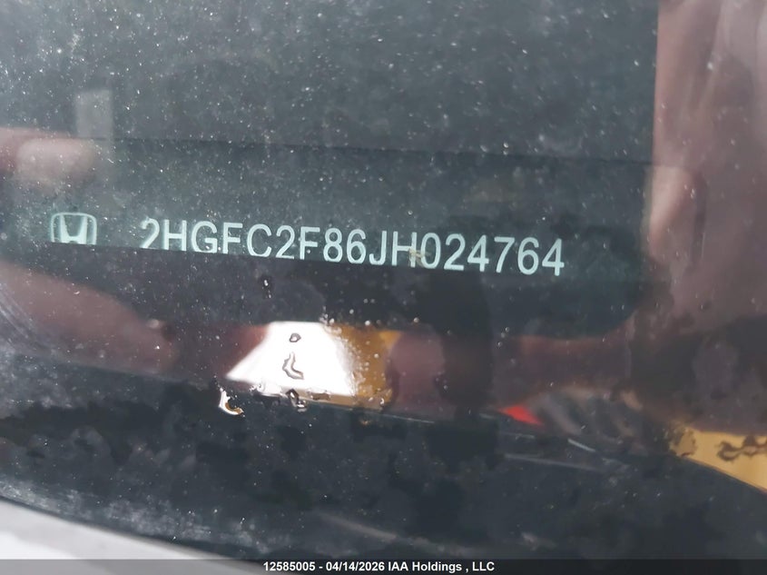 2018 Honda Civic Ex 4Dr VIN: 2HGFC2F86JH024764 Lot: 12585005