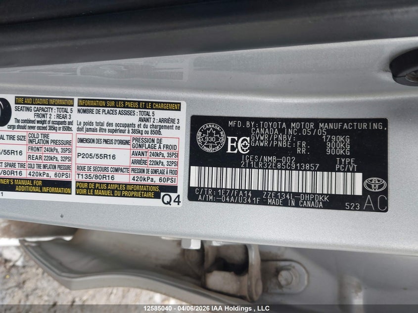 2005 Toyota Matrix Xr VIN: 2T1LR32E85C913857 Lot: 12585040