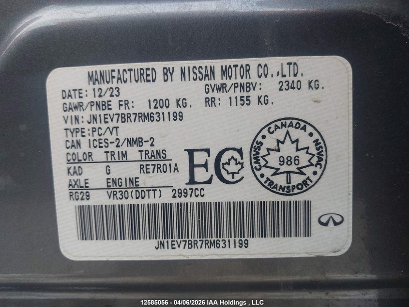 2024 Infiniti Q50 Luxe VIN: JN1EV7BR7RM631199 Lot: 12585056