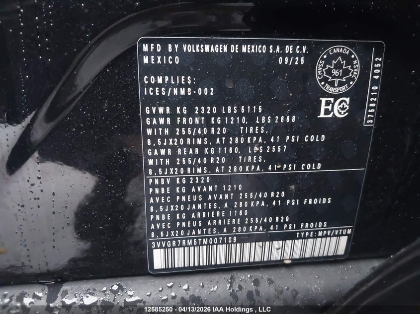 2026 Volkswagen Tiguan Se R-Line Black VIN: 3VVGR7RM5TM007189 Lot: 12585250