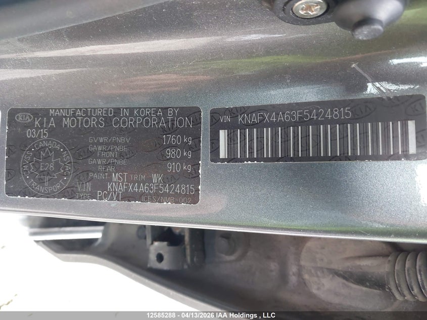 2015 Kia Forte Lx VIN: KNAFX4A63F5424815 Lot: 12585288