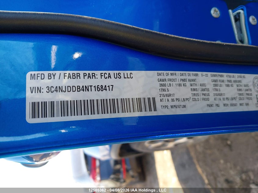 2022 Jeep Compass Trailhawk Elite VIN: 3C4NJDDB4NT168417 Lot: 12585362