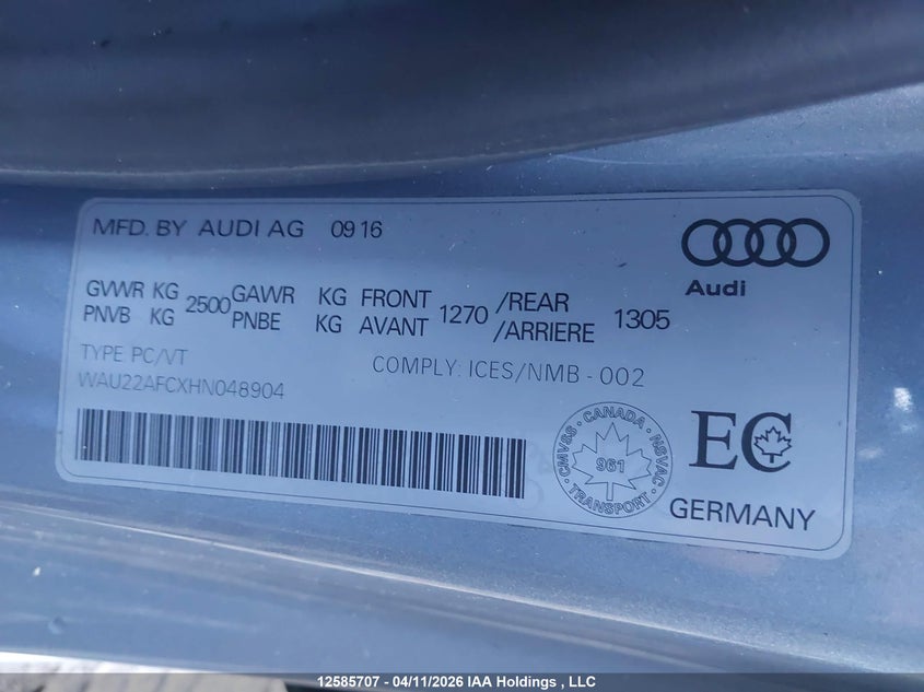 2017 Audi A7 3.0T Technik VIN: WAU22AFCXHN048904 Lot: 12585707