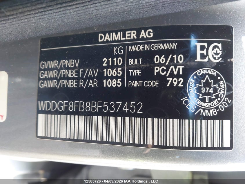 2011 Mercedes-Benz C 250 4Matic VIN: WDDGF8FB8BF537452 Lot: 12585726