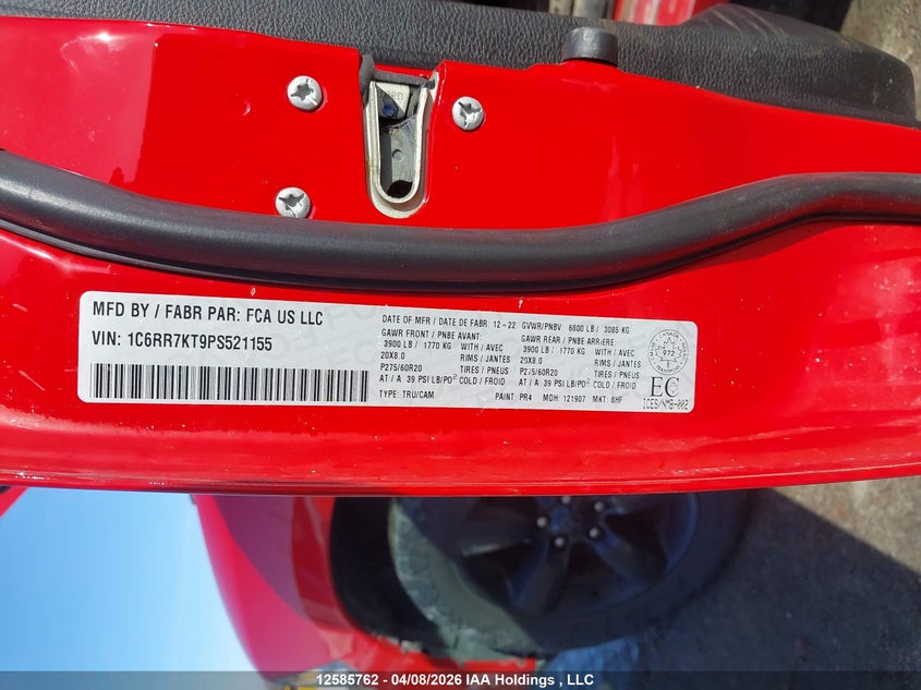 2023 Ram 1500 Classic Tradesman VIN: 1C6RR7KT9PS521155 Lot: 12585762