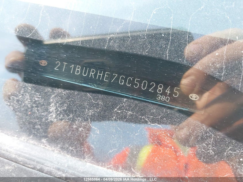 2016 Toyota Corolla VIN: 2T1BURHE7GC502845 Lot: 12585864