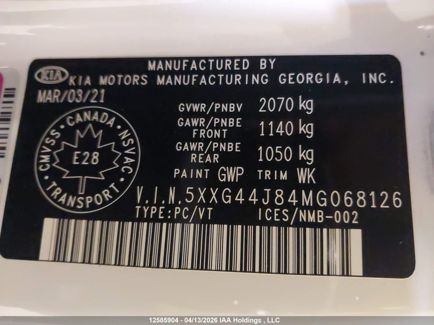 2021 Kia K5 Gt VIN: 5XXG44J84MG068126 Lot: 12585904
