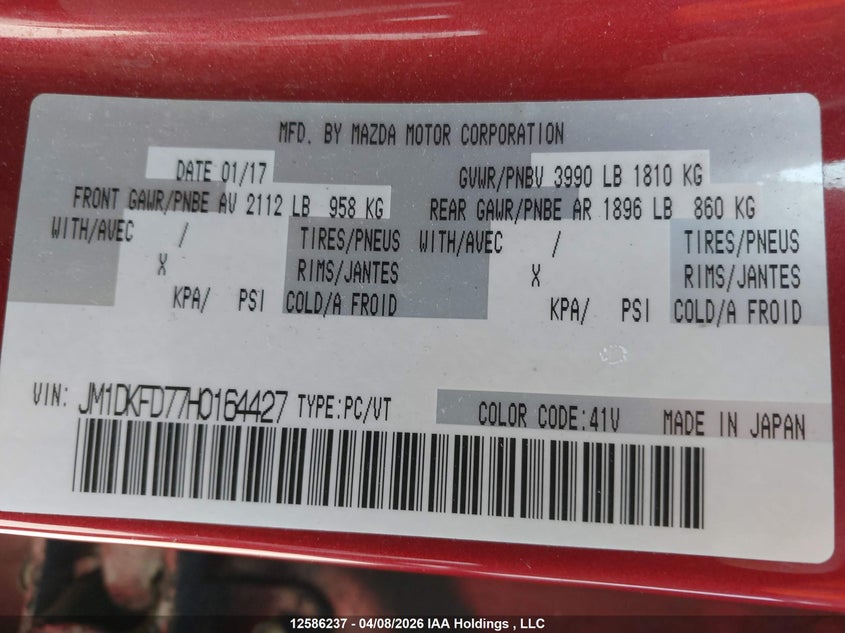 2017 Mazda Cx-3 Gt VIN: JM1DKFD77H0164427 Lot: 12586237