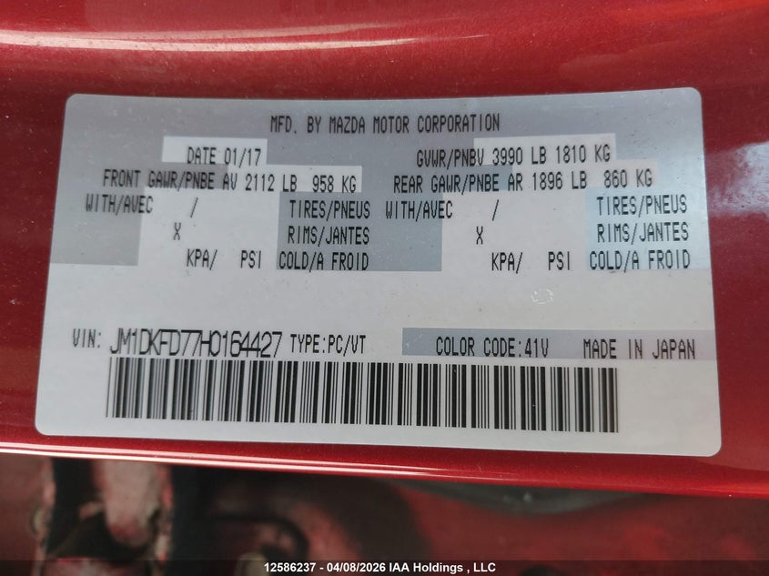 2017 Mazda Cx-3 Gt VIN: JM1DKFD77H0164427 Lot: 12586237