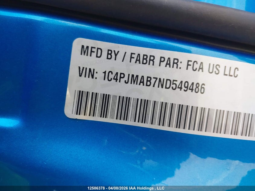 2022 Jeep Cherokee Sport VIN: 1C4PJMAB7ND549486 Lot: 12586378