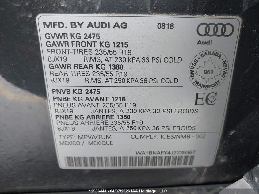 2018 Audi Q5 Premium Plus VIN: WA1BNAFY4J2235367 Lot: 12586444