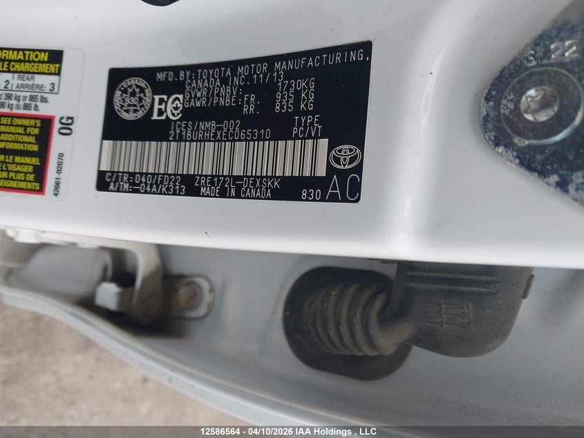 2014 Toyota Corolla S VIN: 2T1BURHEXEC065310 Lot: 12586564