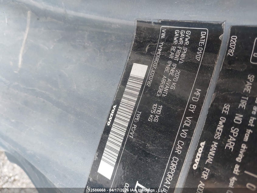 2007 Volvo C70 T5 VIN: YV1MC68207J020782 Lot: 12586668