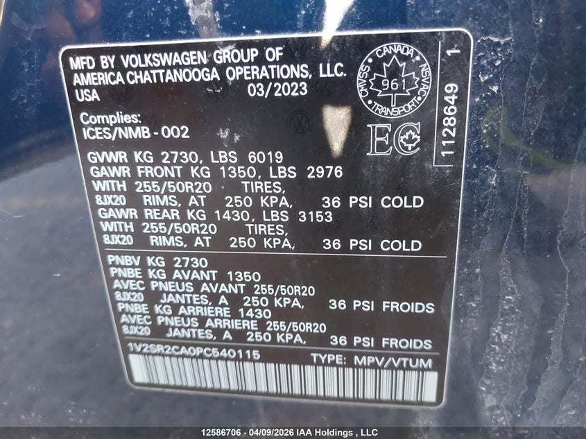 2023 Volkswagen Atlas Highline VIN: 1V2SR2CA0PC540115 Lot: 12586706