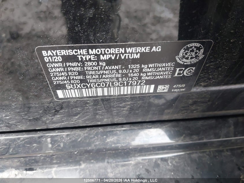 2020 BMW X6 xDrive40I VIN: 5UXCY6C07L9C17972 Lot: 12586771