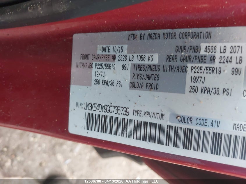 2016 Mazda Cx -5 Gt 4Dr Awd VIN: JM3KE4DY9G0735739 Lot: 12586788