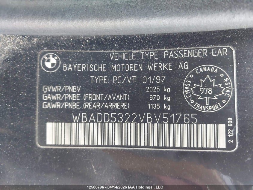 1997 BMW 528 I VIN: WBADD5322VBV51765 Lot: 12586796