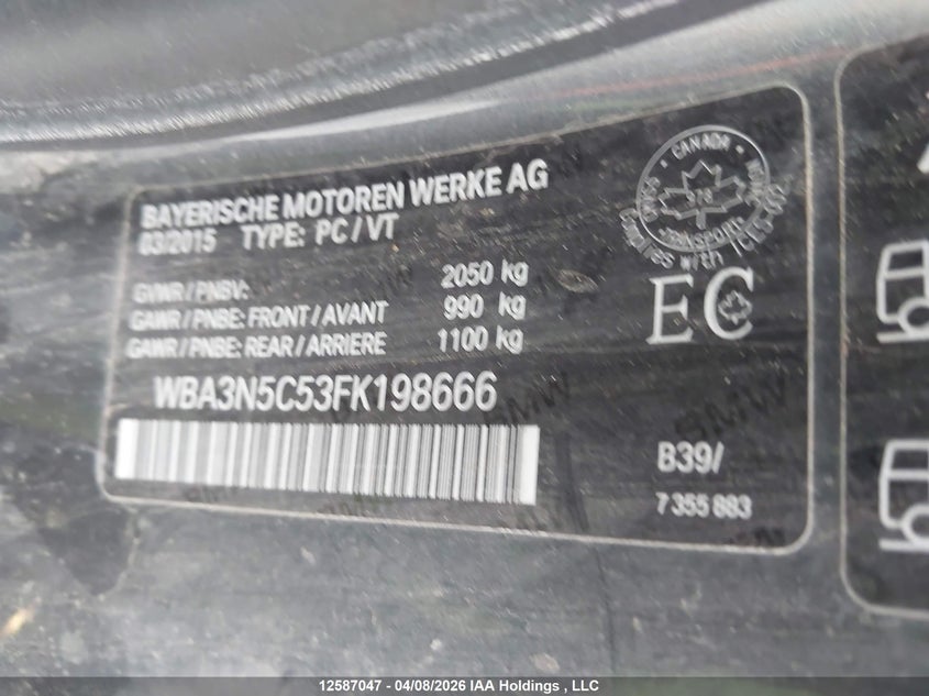 2015 BMW 428I xDrive VIN: WBA3N5C53FK198666 Lot: 12587047
