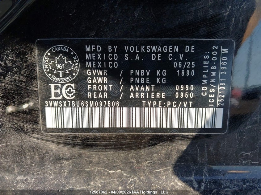 2025 Volkswagen Jetta Comfortline VIN: 3VWSX7BU6SM097506 Lot: 12587062