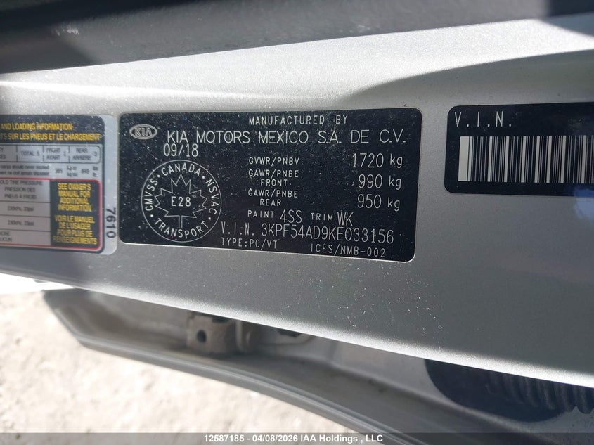 2019 Kia Forte Ex/Ex Limited/Ex Premium/Ex+ VIN: 3KPF54AD9KE033156 Lot: 12587185