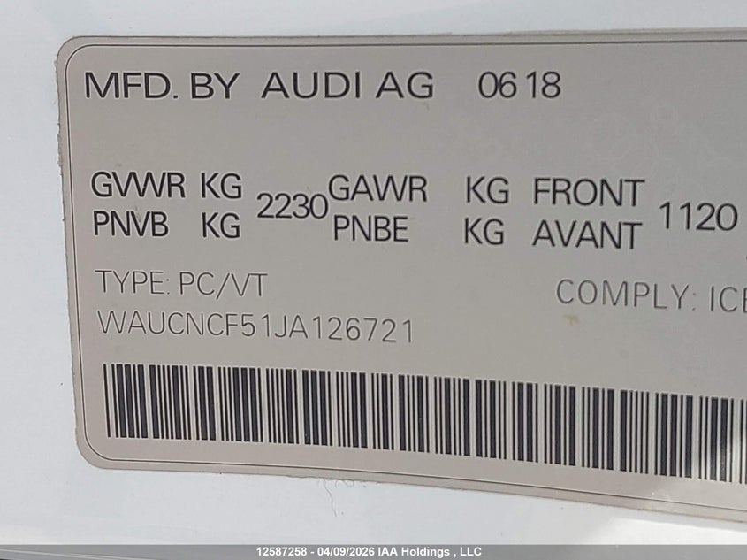 2018 Audi A5 Prestige VIN: WAUCNCF51JA126721 Lot: 12587258