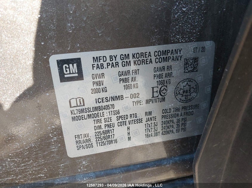 2021 Chevrolet Trailblazer Activ VIN: KL79MSSL0MB040570 Lot: 12587293